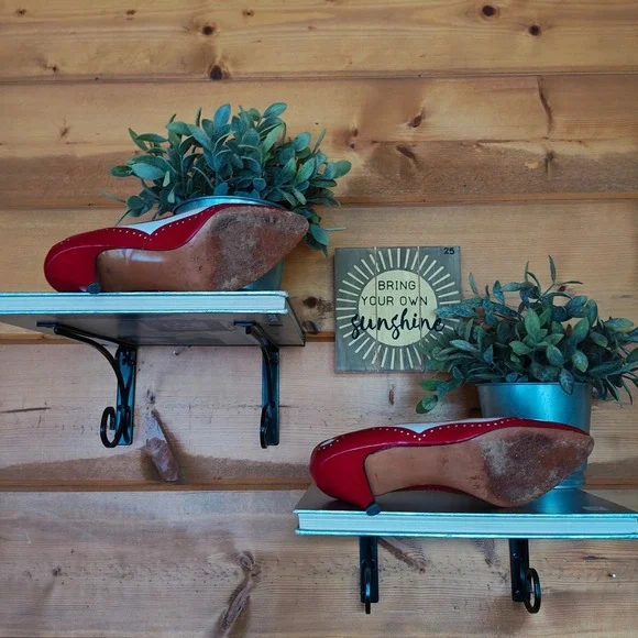 Evan Picone Vintage Leather Scalloped Spectator Pumps Red White Heels Chic Sz 5M - Picture 6 of 10